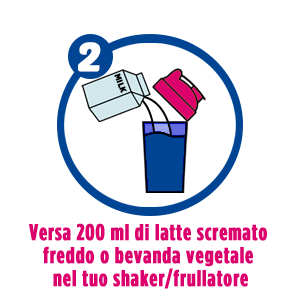 Versa 250 ml di latte scremato freddo o bevanda vegetale nel tuo shaker/frullatore